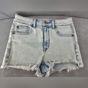 Light Blue Denim Frayed Hem Women Shorts
